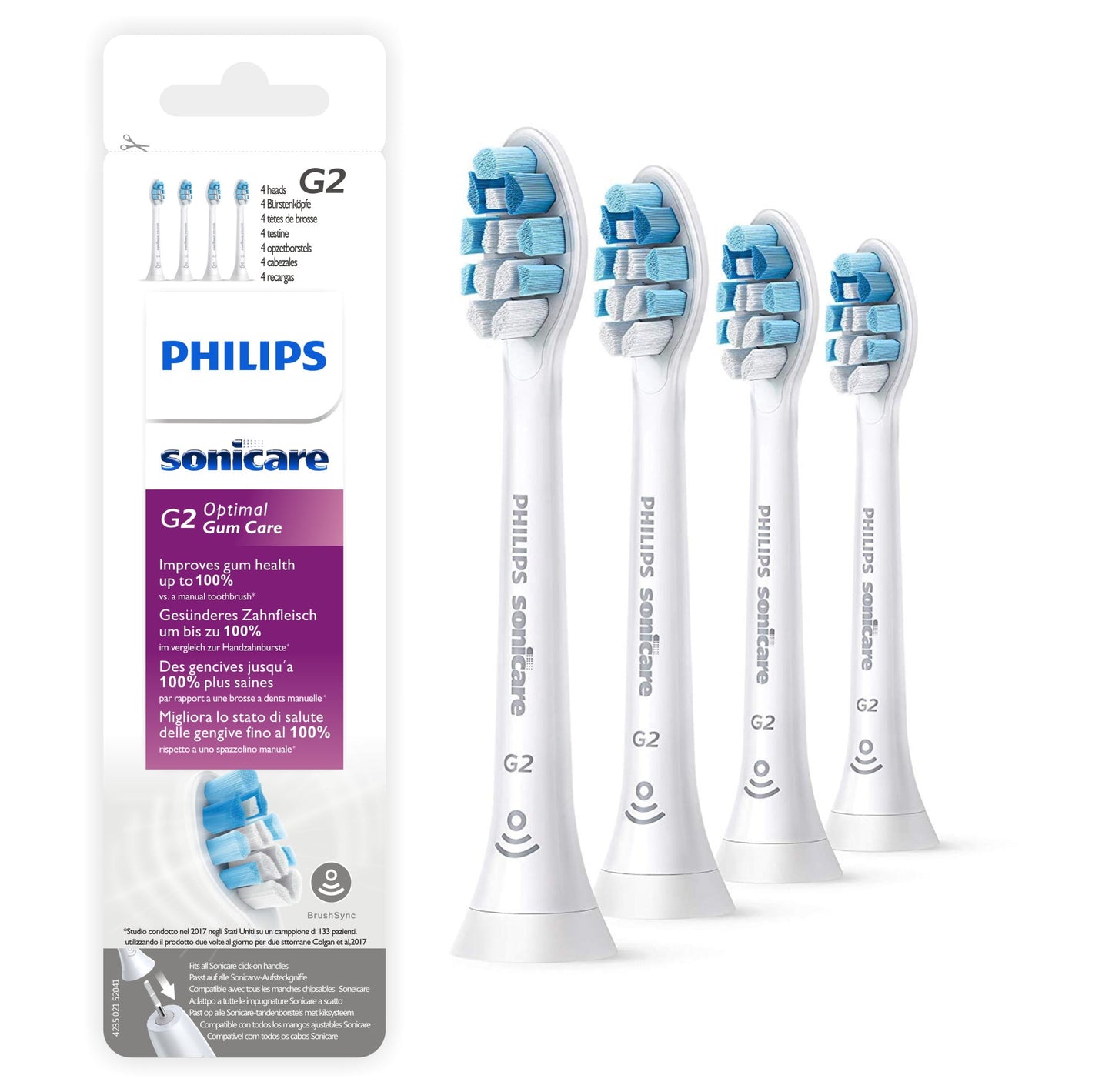 G2 Optimal Gum Care Replacement Brush Heads Compatible with Philips Sonicare Standard Sonic Toothbrush Heads,HX9034/65,White 4 Pack