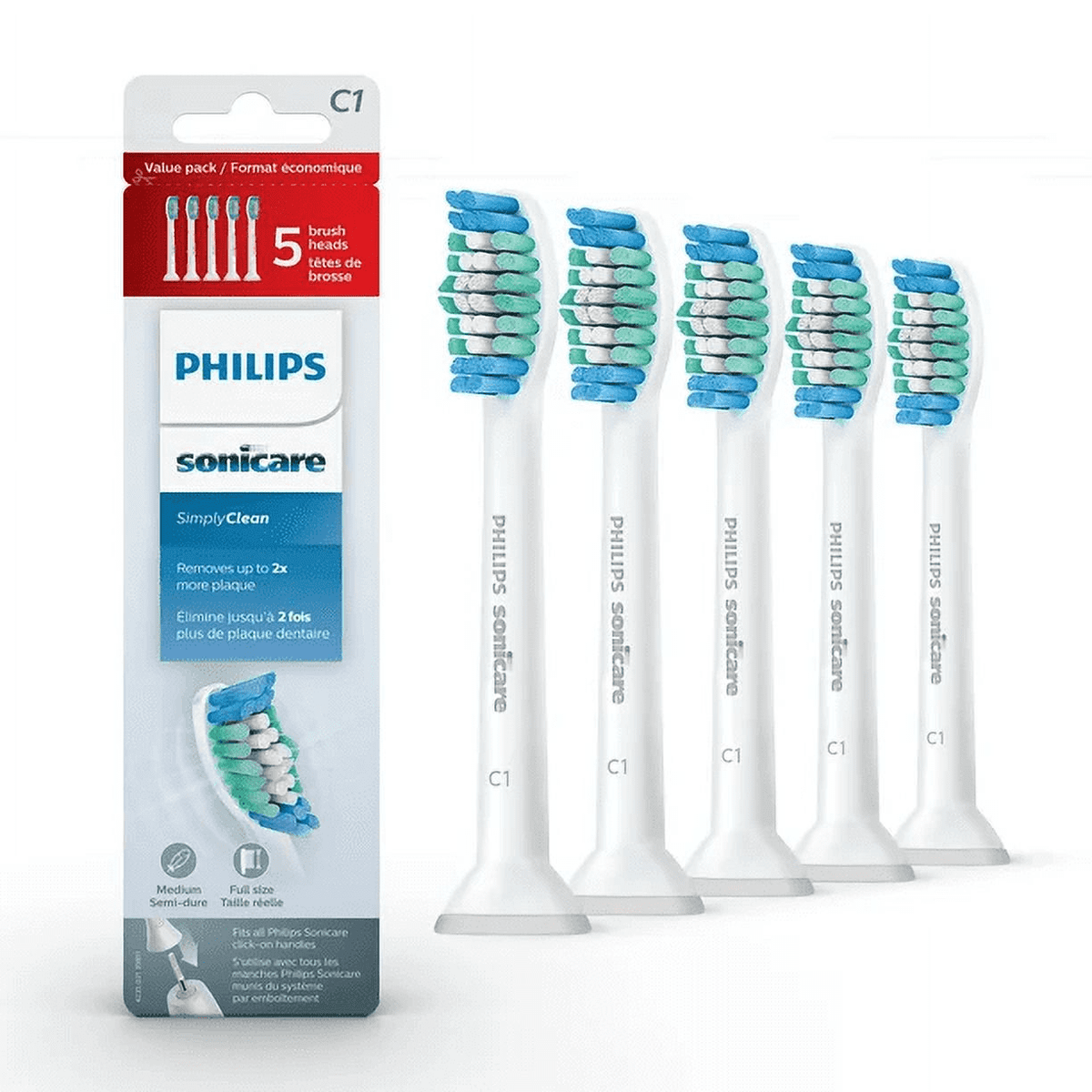 Sonicare Brush Heads C1 Compatible with Philips Sonicare Simply Clean Replacement Toothbrush Heads,5PC White