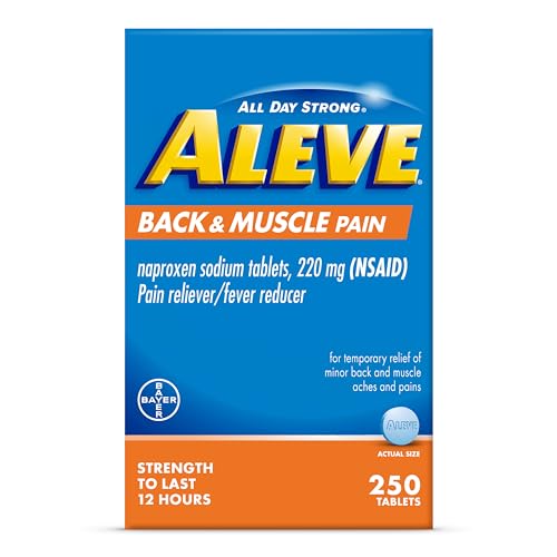 Aleve Back & Muscle Pain Relief Naproxen Sodium Tablets, Pain Reliever & Fever Reducer, Medicine for Body , 250 Count