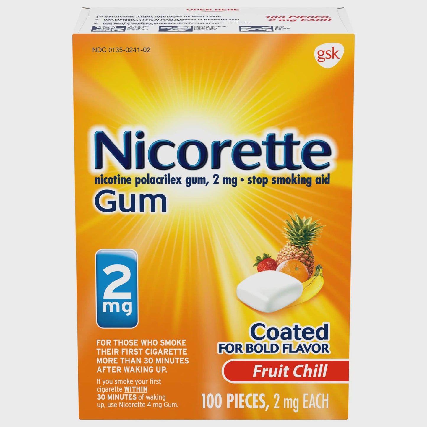 Nicorette Coated Nicotine Gum to Stop Smoking, Fruit Chill, 2 Mg, 100 Count