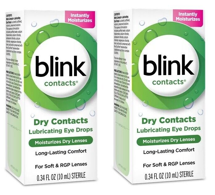 Blink Contacts Dry Contacts Lubricating Eye Drops, 0.34 fl. Oz Pack 2 Exp 2025