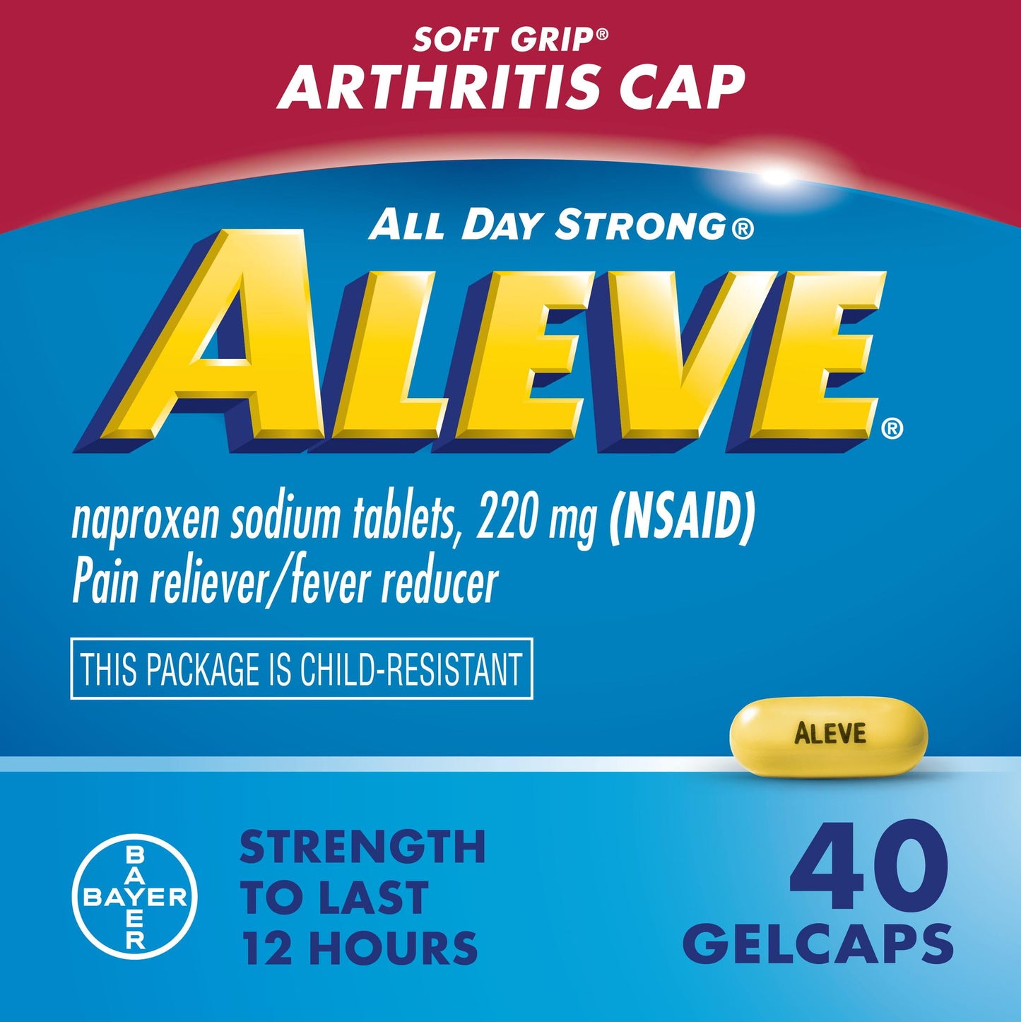 Aleve Gelcaps Soft Grip Arthritis Cap Naproxen Sodium Pain Reliever, 40 Count
