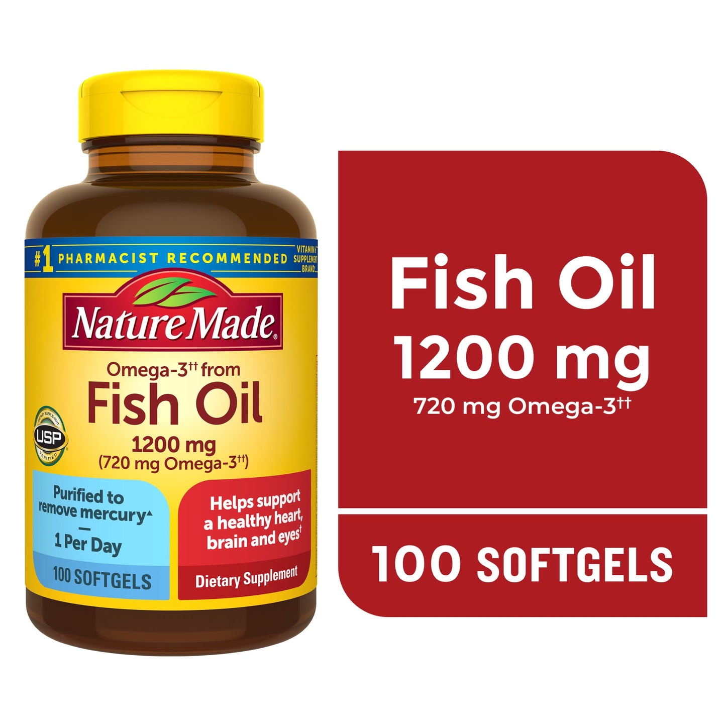 Nature Made Omega 3 Fish Oil 1200mg One Per Day Softgels, Fish Oil Supplements, 100 Count