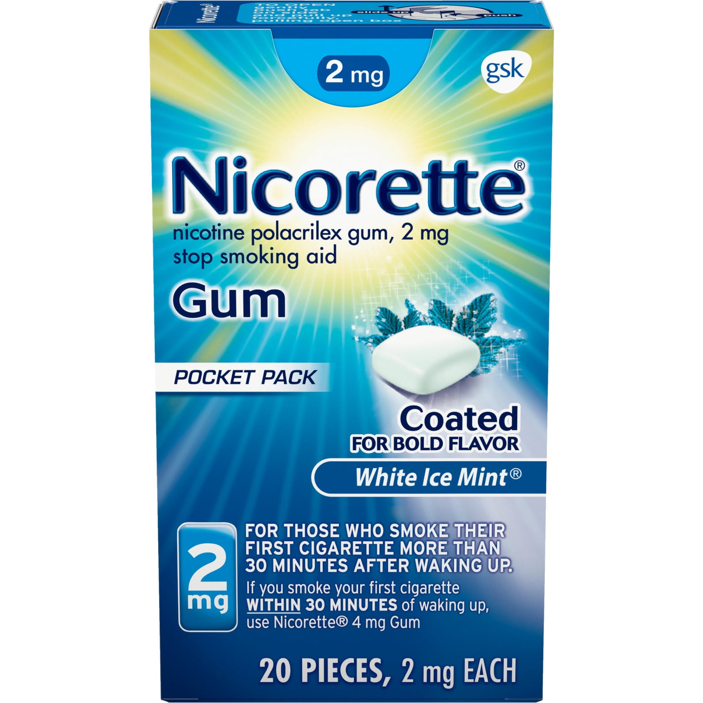 Nicorette Nicotine Gum to Stop Smoking, White Ice Mint Flavor, 2 Mg, 20 Count