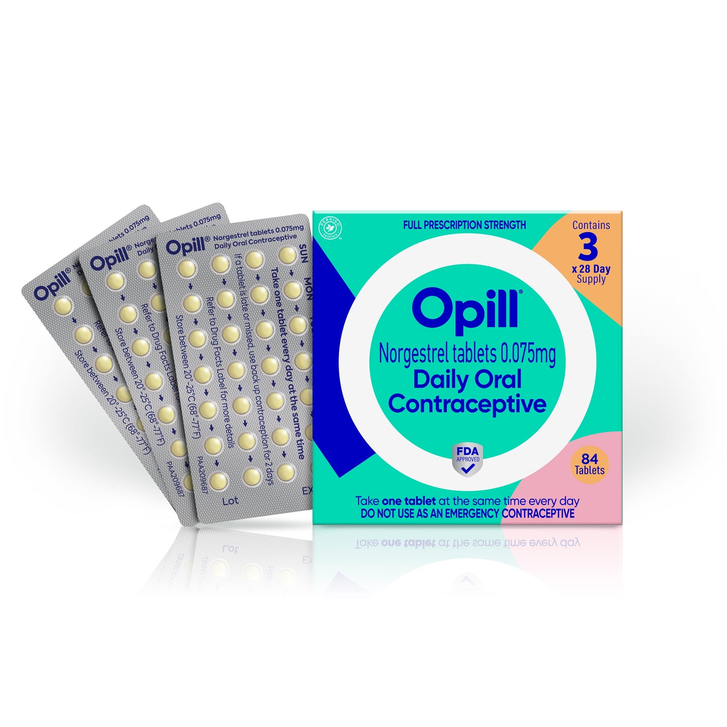 Opill Daily Oral Contraceptive, FDA Approved, Full Prescription Strength, 3 Months