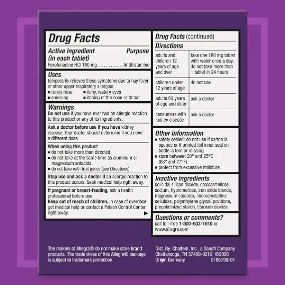 Allergy 24 HR Relief Non-Drowsy 180mg 90 tablets