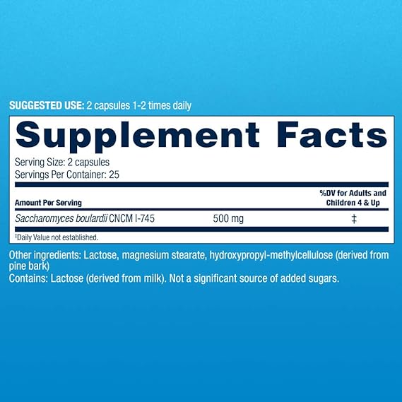 Florastor Unisex Daily Probiotic Supplement Capsules for Digestive Health, 50 Count