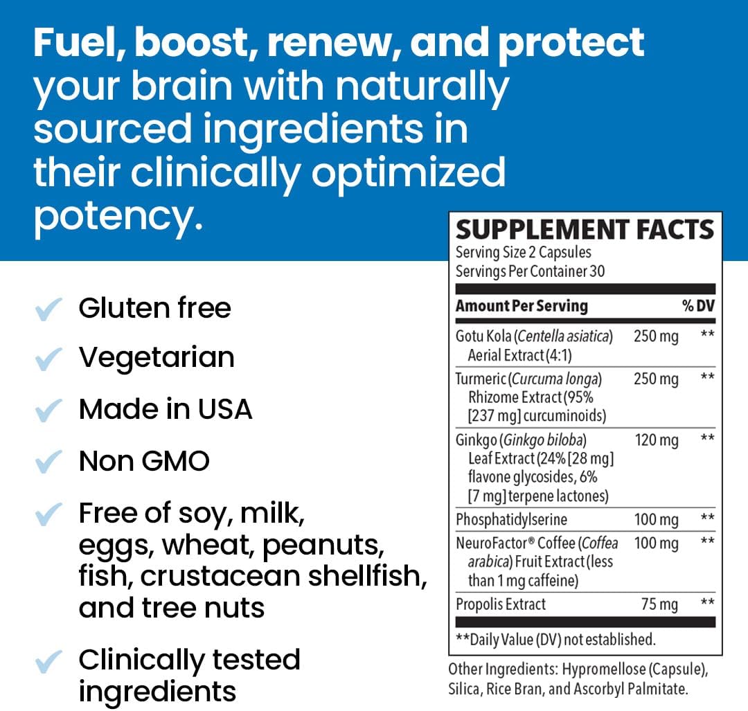 NeuroQ Memory & Focus  - Boost Cognitive Performance and Maintain Memory and Healthy Brain Function - 60 Capsules