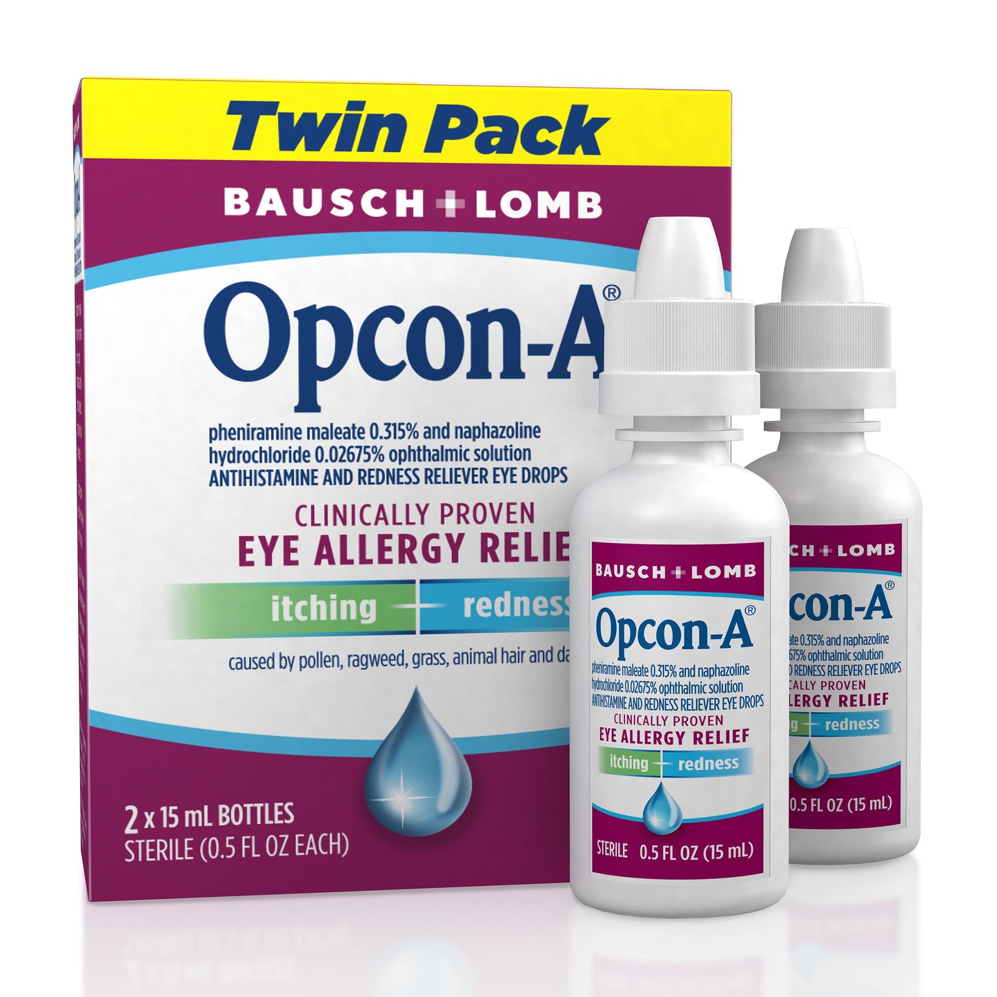 Opcon-A® Eye Allergy Relief Drops–Antihistamine and Redness Reliever 0.5 FL OZ Twin Pack (Pack of 2)