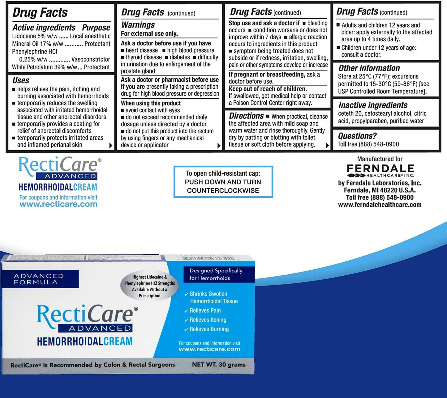 Recticare Anorectal Rapid Pain Relief Cream, 30 g