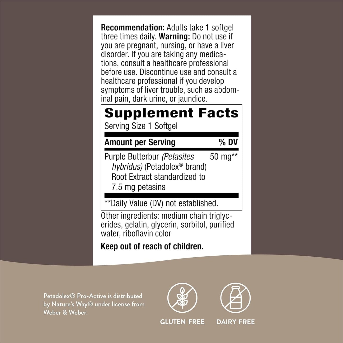 Nature's Way Petadolex Pro-Active Blood Vessel Health with Butterbur, 50 mg per serving, 60 Softgels