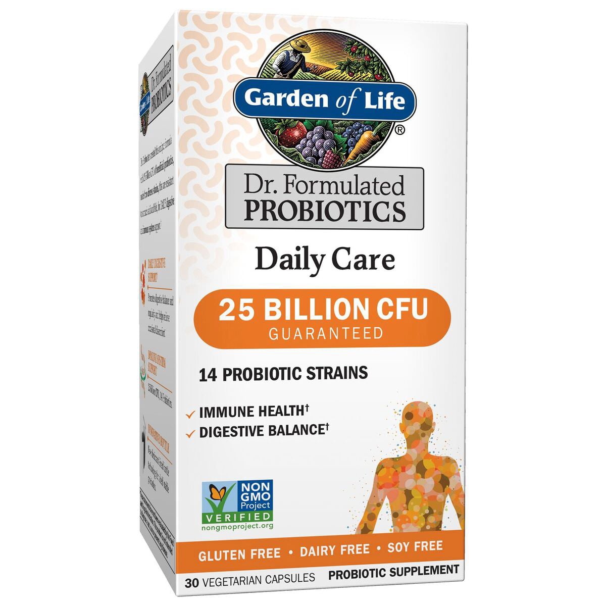 Garden of Life Dr. Formulated Probiotics Daily Care 30 Capsules 25 Billion CFU 14 Strains Immune Health Digestive Balance, Gluten Free,Soy Free
