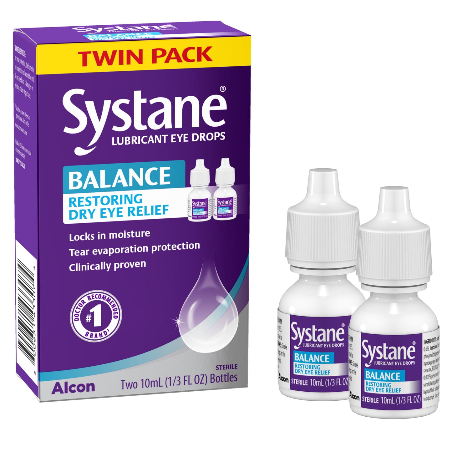 Systane Balance Lubricant Eye Drops, Restorative Formula, Twin pack, 0.33 Fl Oz (Pack of 2)