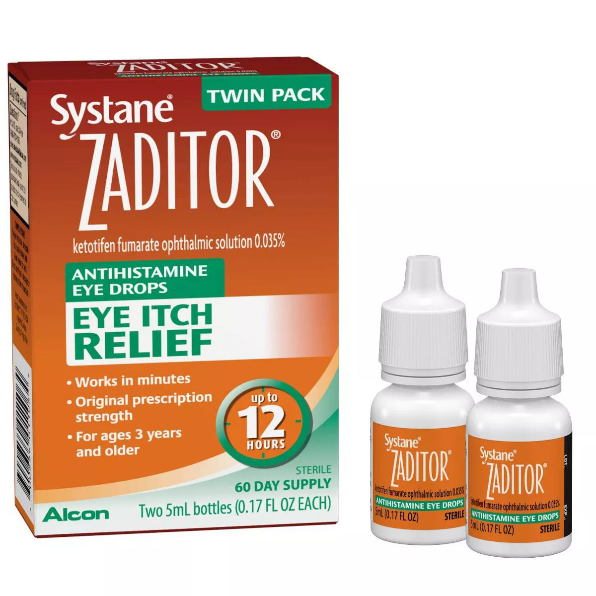 ZADITOR Antihistamine Eye Drops, Allergy Symptom Relief, 5 ml, Twin Pack