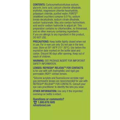Refresh Relieva For Contacts Lubricant Eye Drops For Use with Contact Lenses, 8 mL