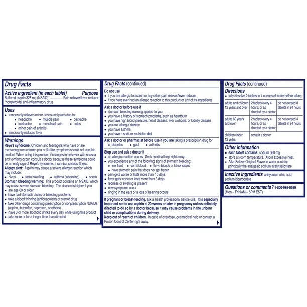 Alka-Seltzer Effervescent Headache Pain Relief Antacid 24 Tablets Pack of 2