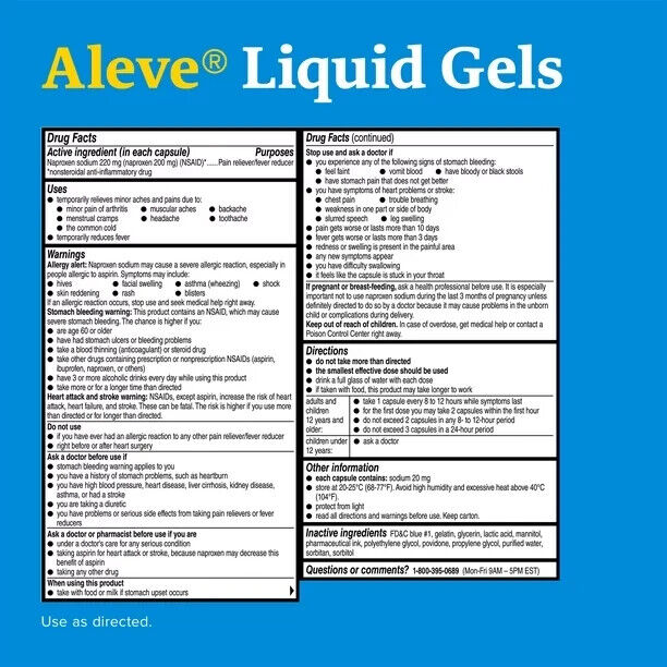 Aleve Liquid Gels Naproxen Sodium Pain Reliever, 20 Caps
