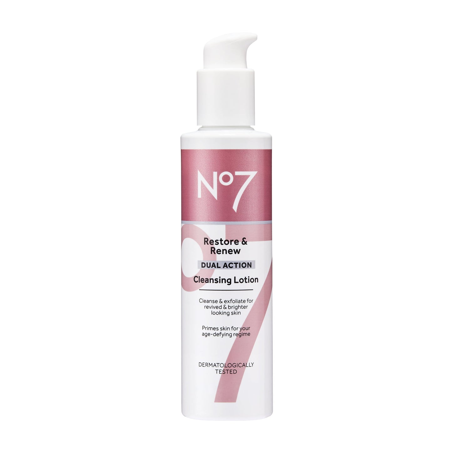 No7 Restore & Renew Dual Action Cleansing Lotion - Facial Cleanser & Exfoliant with Alpha Hydroxy Acid - Cleansing Lotion Makeup Remover for Anti-Aging