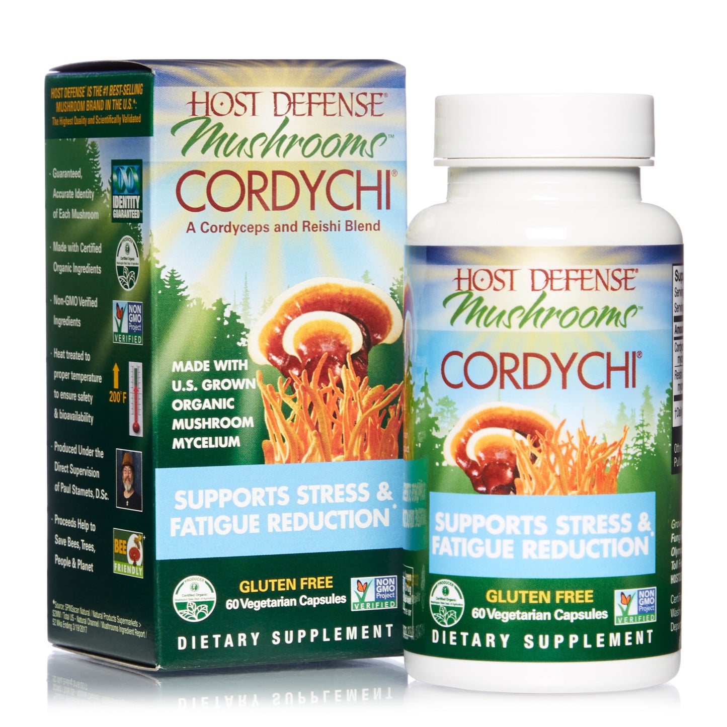 Host Defense, CordyChi Capsules, Helps Reduce Stress and Fatigue, Mushroom Supplement with Cordyceps and Reishi, Vegan, Organic, 60 Capsules (30 Servings)