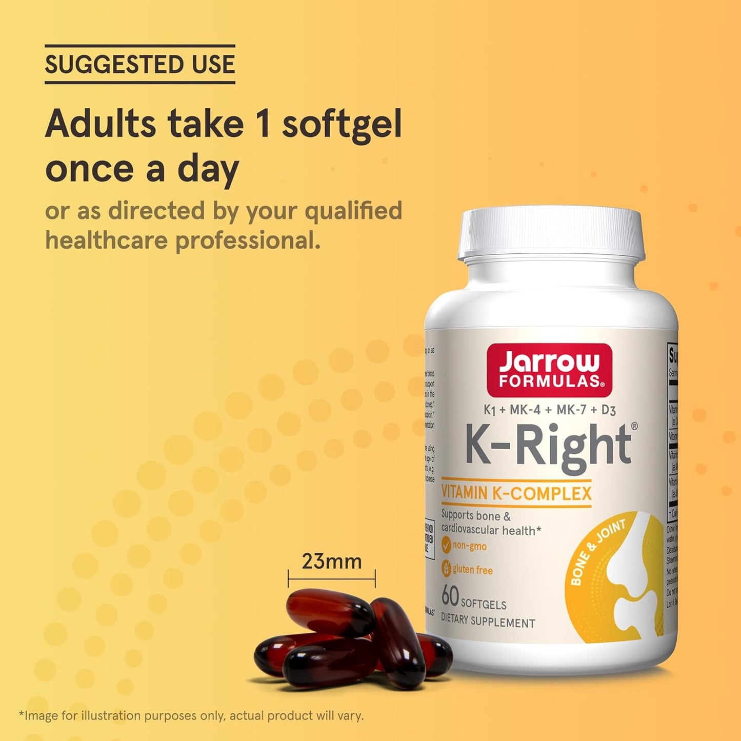 Jarrow Formulas K-Right - Dietary Supplement for Bone & Cardiovascular Health Support - Contains Vitamin D3 & Three Forms of Vitamin K Including MK-7 - 60 Servings (Packaging May Vary)