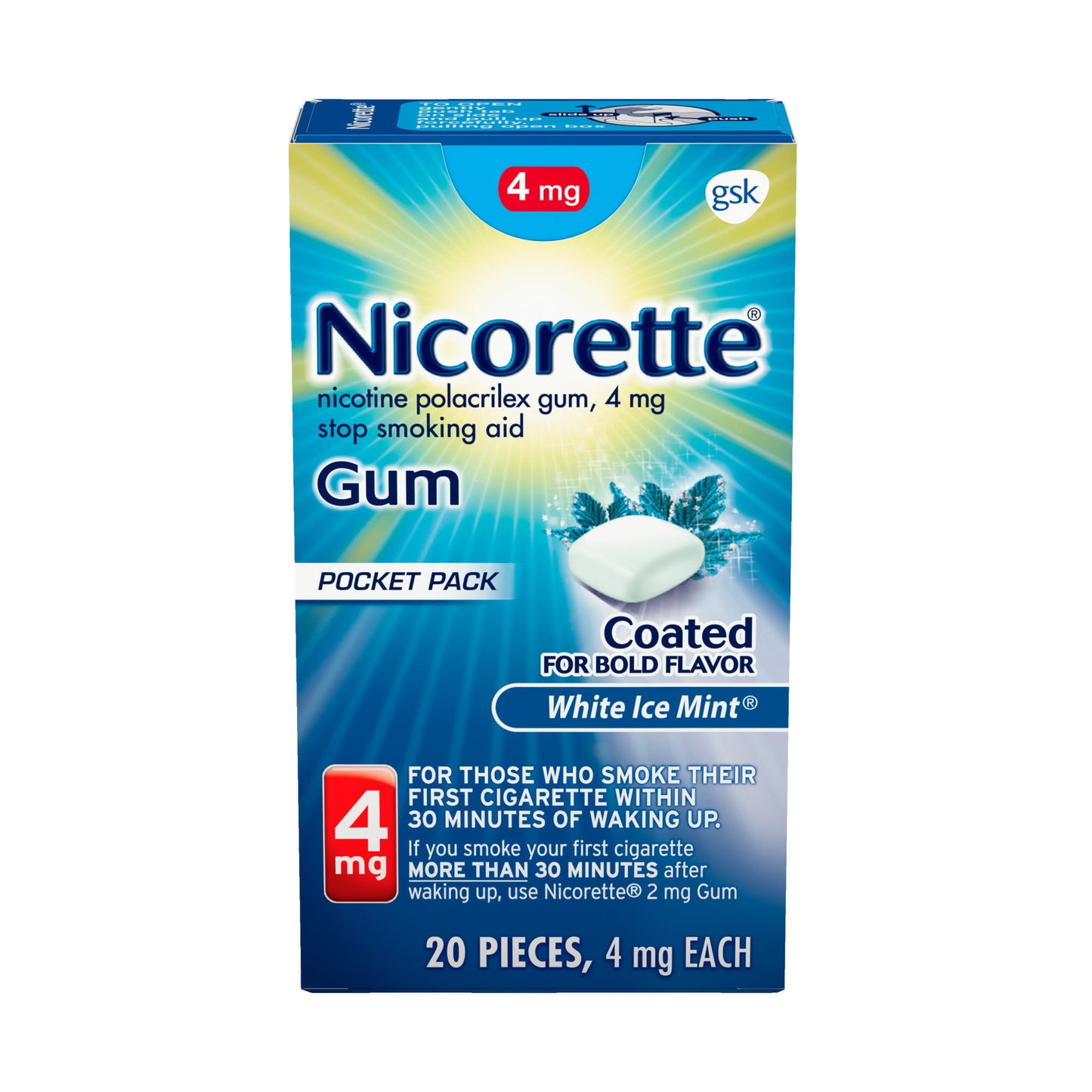 Nicorette Nicotine Gum to Stop Smoking, White Ice Mint Flavor 4 Mg, 20 Count