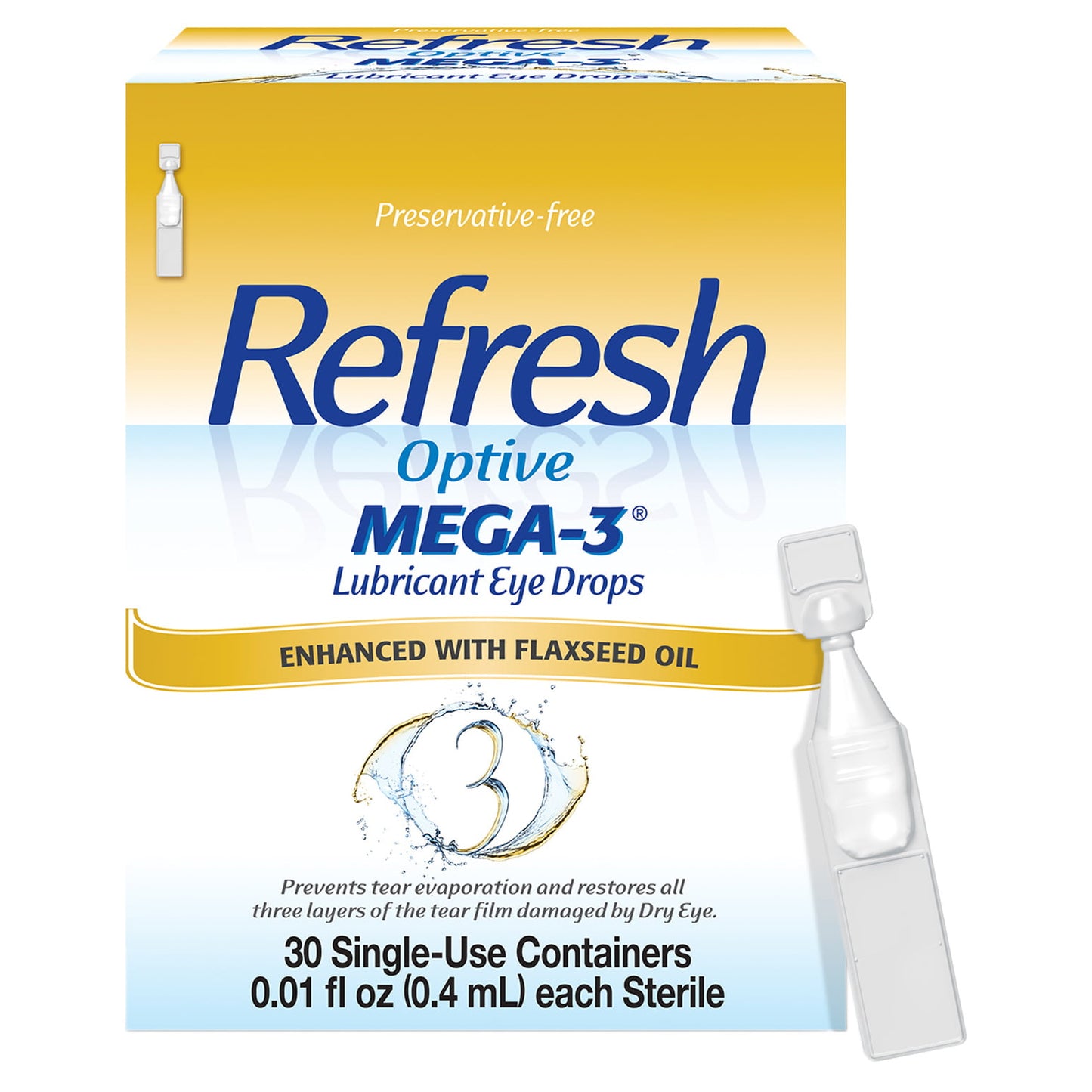 Refresh Optive MEGA-3 Lubricant Eye Drops Preservative-Free Artificial Tears, 0.01 fl oz (0.4 mL), 30 Single-Use Containers