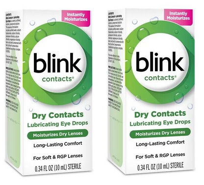 Blink Contacts Dry Contacts Lubricating Eye Drops, 0.34 fl. Oz Pack 2 Exp 2025