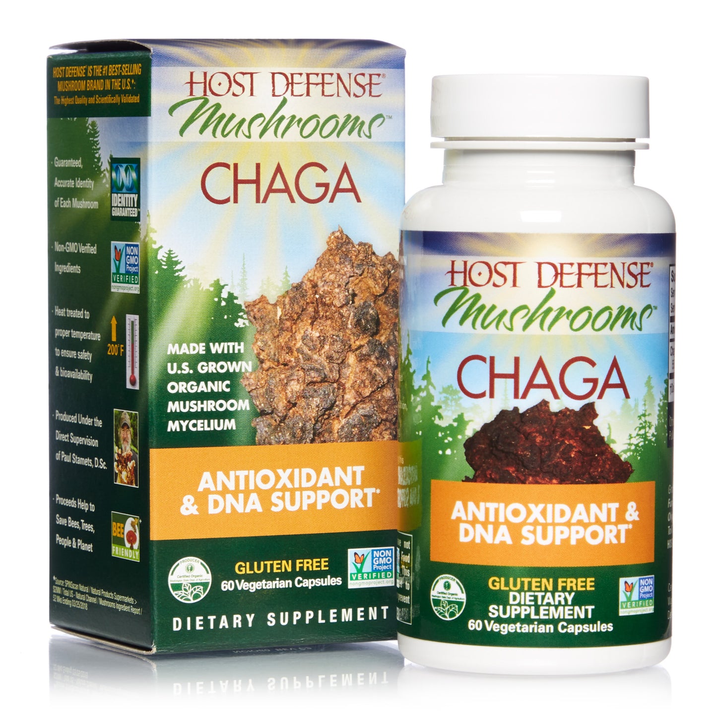 Host Defense, Chaga Capsules, Antioxidant and DNA Support, Daily Mushroom Supplement, Vegan, Organic, 60 Capsules (30 Servings)