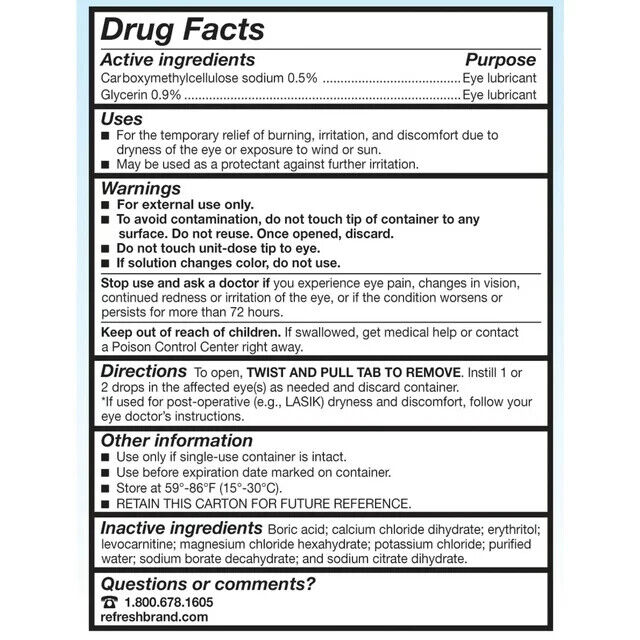 Refresh Optive Lubricant Eye Drops Tears, 30 vials  Pack of 2