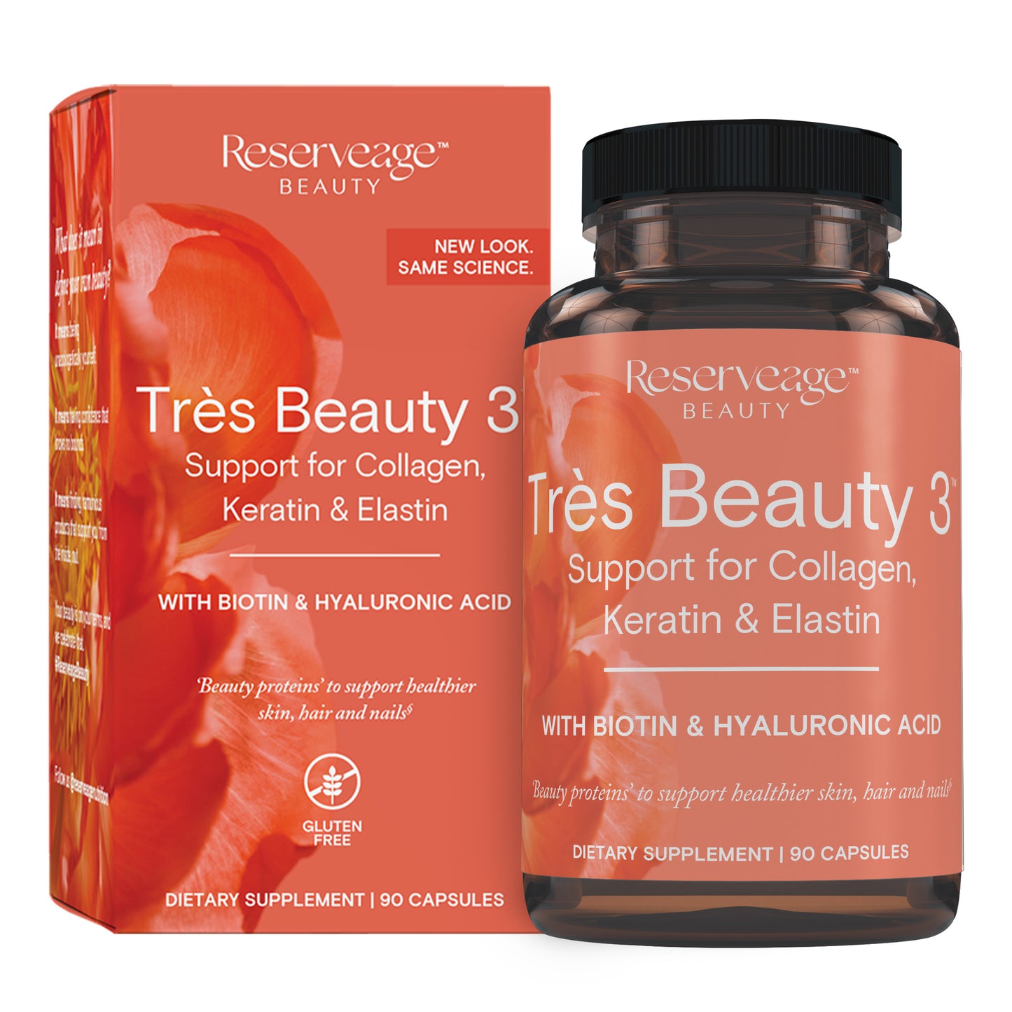 Reserveage Beauty - Tres Beauty 3 - Supplement for Hair Growth, Skin Care & Nail Care - Collagen Supplement with Keratin & Biotin - Gluten Free - 90 Capsules (30 Servings)