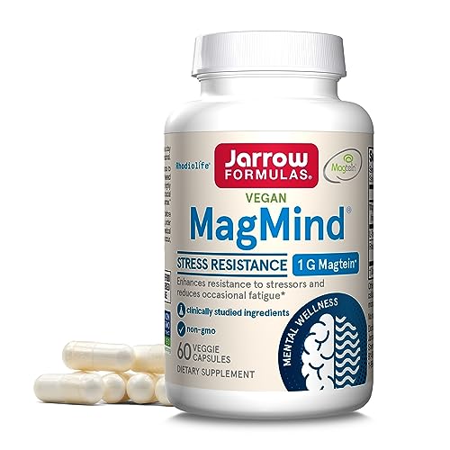 Jarrow Formulas MagMind Stress Resistance with Magtein 1g, L-Theanine and Rhodiolife, Dietary Supplement for Occasional Fatigue and Stress, 60 Veggie Capsules, 30 Day Supply