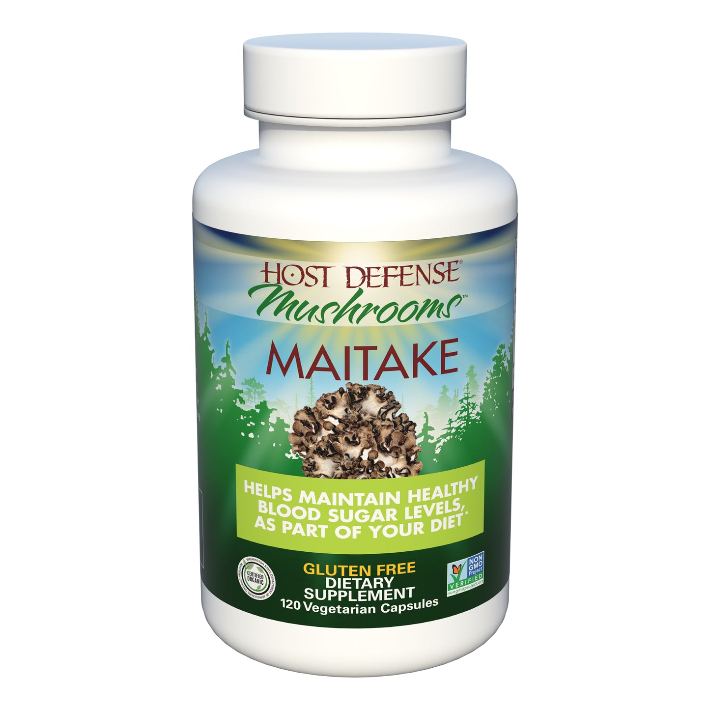 Host Defense, Maitake Capsules, Promotes Normal Blood Sugar Metabolism Already Within the Normal Range, Daily Mushroom Supplement, Vegan, Organic, Gluten Free, 120 Capsules (60 Servings)