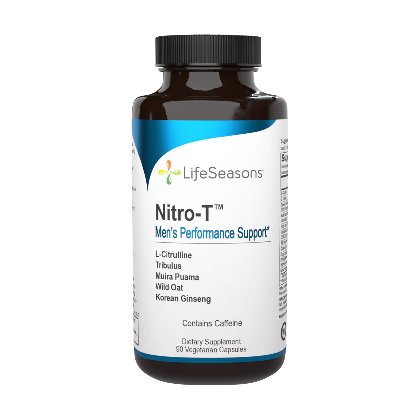 LifeSeasons - Nitro-T - Men's Performance Support Supplement - Enhance Stamina & Energy - Promote Healthy Blood Circulation - L-Citrulline L-Theanine Tribulus Ginger Kava & Caffeine - 90 Capsules